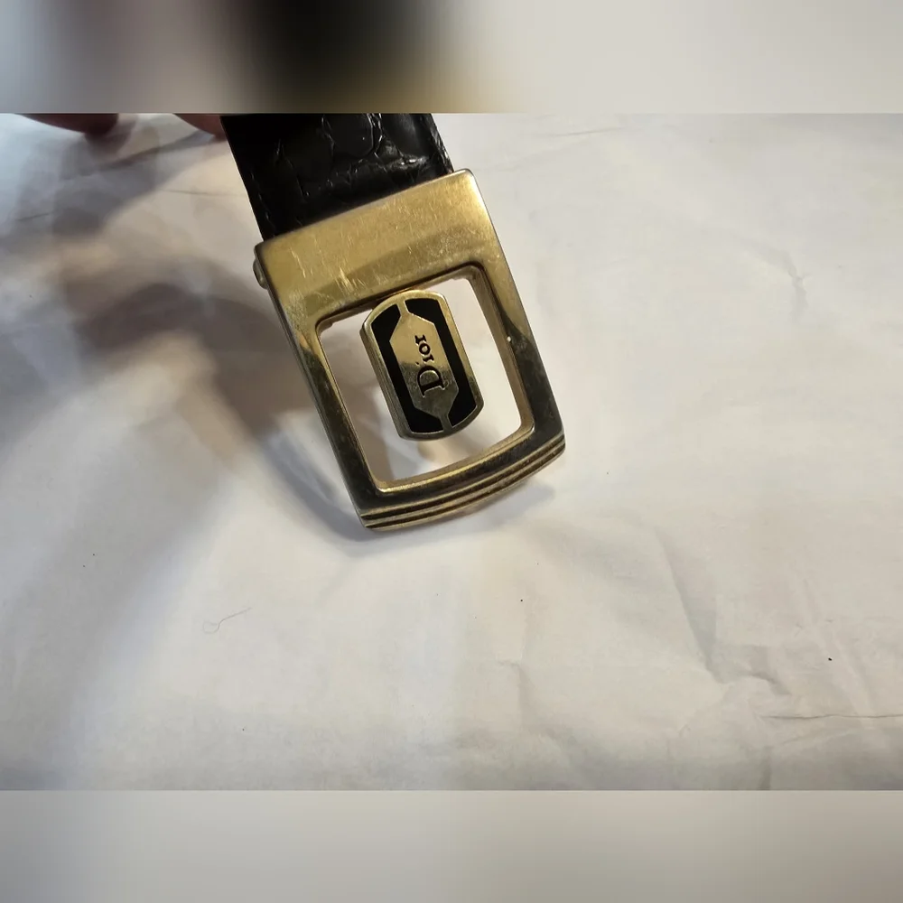 Dior Black and Brown Belt with Gold Buckle - Picture 4 of 5
